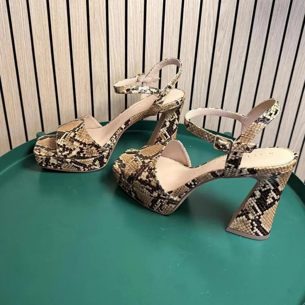 Katy Perry Collections The Square Open Sandal in Snake Print (Size 8, NWT)